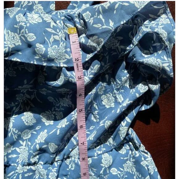 NWT Blue White Floral Spaghetti Strap Flowy Wide Leg Pantsuit Jumper Jumpsuit XL - Picture 2 of 16